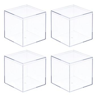 Clear Acrylic Plastic Storage Box Square Cube Display Case With Lid, Container Box, Pack Of 4