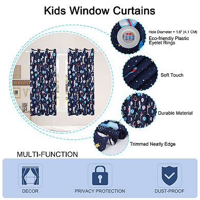 2 Panel Window Curtains For Kid's Bedroom, Astronaut Pattern 52"w X 63"l