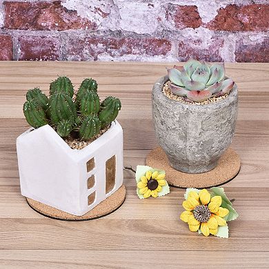 Cork Plant Mat 4" Round Plastic Absorbent Waterproof Coaster Pad For Home Garden Pot, Pack Of 6