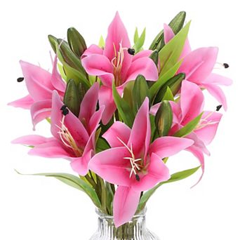 3 pc Lily Artificial Flowers White Flowers In Vase For Table Decorations