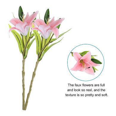 3 Pcs Lily Artificial Flowers White Flowers In Vase For Table Decorations