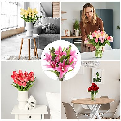 3 Pcs Lily Artificial Flowers White Flowers In Vase For Table Decorations