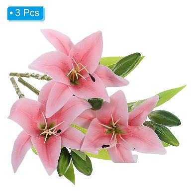 3 Pcs Lily Artificial Flowers White Flowers In Vase For Table Decorations