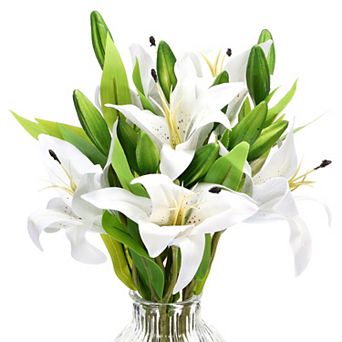 3 pc Lily Artificial Flowers White Flowers In Vase For Table Decorations