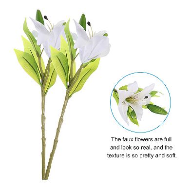 3 Pcs Lily Artificial Flowers White Flowers In Vase For Table Decorations