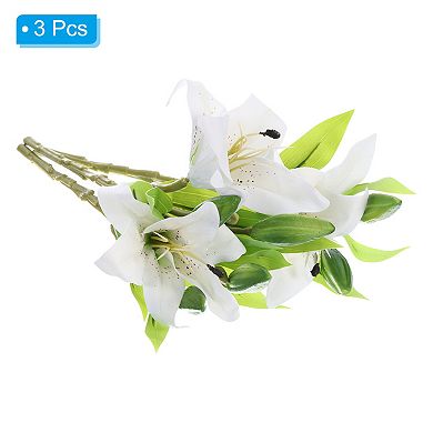 3 Pcs Lily Artificial Flowers White Flowers In Vase For Table Decorations