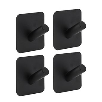 4 pc Adhesive Hooks, Towel Coat Hooks, Wall Hooks Stick On Bathroom Kitchen, Black