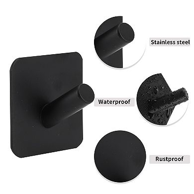 4 Pcs Adhesive Hooks, Towel Coat Hooks, Wall Hooks Stick On Bathroom Kitchen, Black