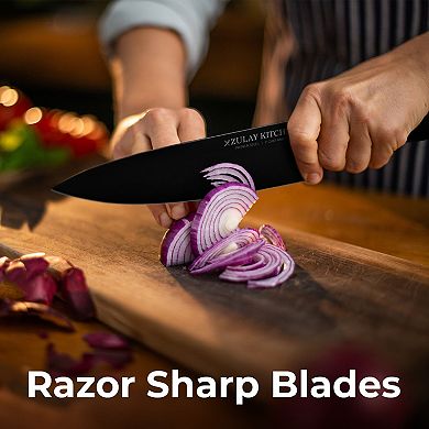 Zulay Kitchen 15 Piece Professional Knife Block Set with Built-In Sharpener