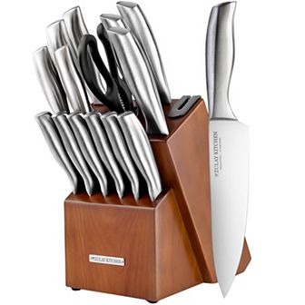 Zulay Kitchen 15 pc Professional Knife Block Set with Built-In Sharpener