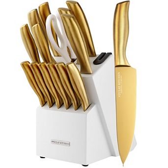 Zulay Kitchen 15 pc Professional Knife Block Set with Built-In Sharpener