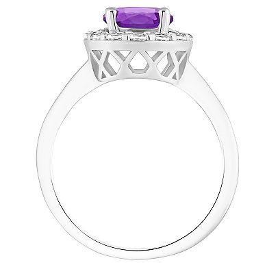Celebration Gems Sterling Silver Gemstone Halo Ring