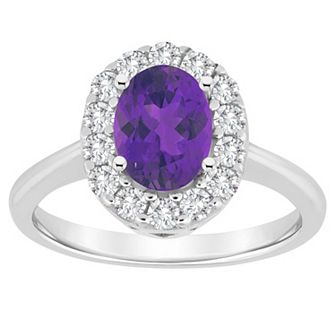 Celebration Gems Sterling Silver Gemstone Halo Ring