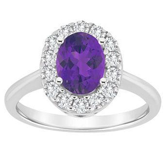 Celebration Gems Sterling Silver Gemstone Halo Ring