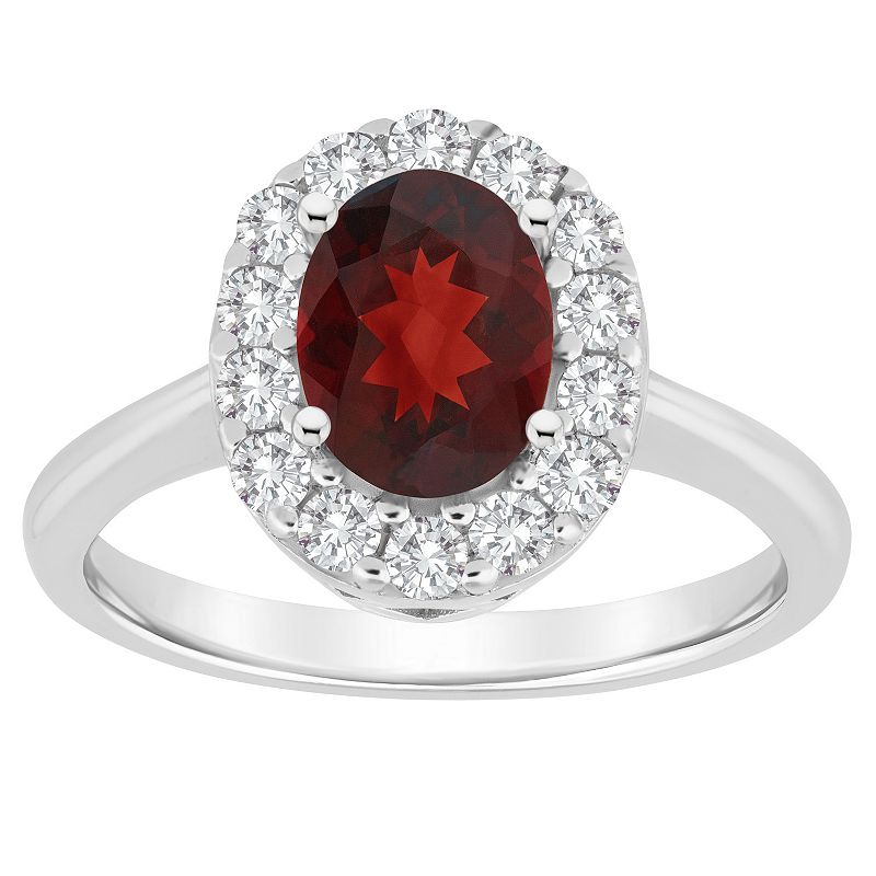 Celebration Gems Sterling Silver Gemstone Halo Ring, Women's, Size: 9, Red