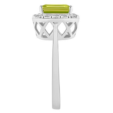 Celebration Gems Sterling Silver Emerald Cut Gemstone Halo Ring