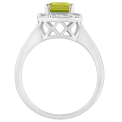 Celebration Gems Sterling Silver Emerald Cut Gemstone Halo Ring