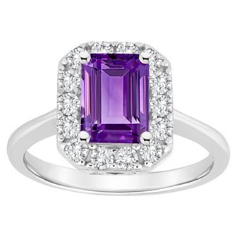 Celebration Gems Sterling Silver Emerald Cut Gemstone Halo Ring