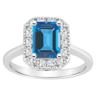 Celebration Gems Sterling Silver Emerald Cut Gemstone Halo Ring
