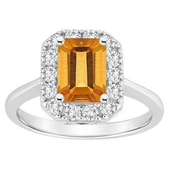 Celebration Gems Sterling Silver Emerald Cut Gemstone Halo Ring