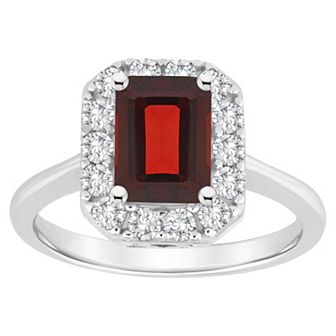 Celebration Gems Sterling Silver Emerald Cut Gemstone Halo Ring