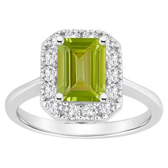 Celebration Gems Sterling Silver Emerald Cut Gemstone Halo Ring