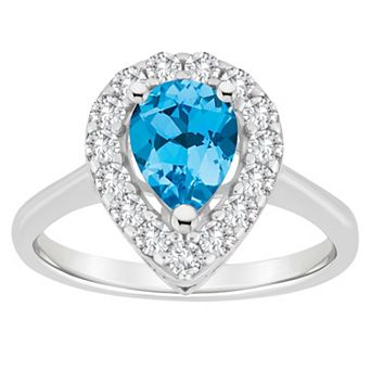 Celebration Gems Sterling Silver Pear Shape Gemstone Halo Ring