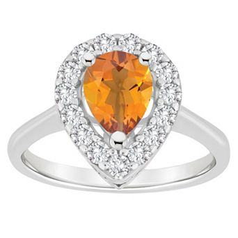 Celebration Gems Sterling Silver Pear Shape Gemstone Halo Ring