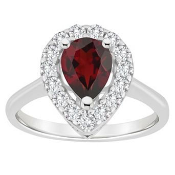 Celebration Gems Sterling Silver Pear Shape Gemstone Halo Ring