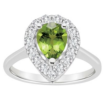Celebration Gems Sterling Silver Pear Shape Gemstone Halo Ring