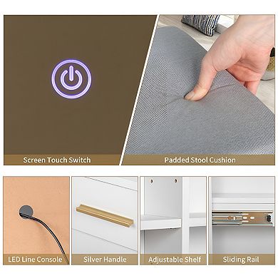 Stylish Multi-Functional Vanity Dressing Table with 4 Drawers, 2 Shelves, and LED Light