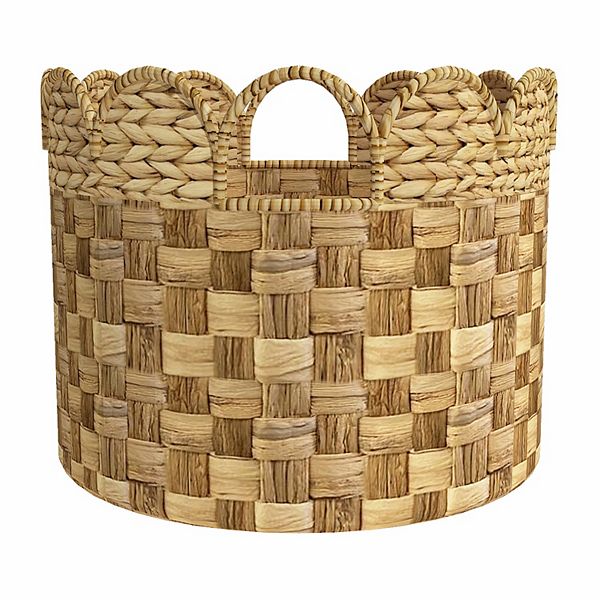 Zenna Home Round Water Hyacinth Large Storage Basket with Handles - Natural (MEDIUM)
