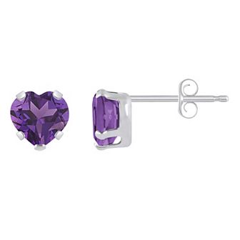 Celebration Gems 10k White Gold 5 mm Heart Shape Gemstone Stud Earrings