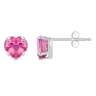 Celebration Gems 10k White Gold 5 mm Heart Shape Gemstone Stud Earrings