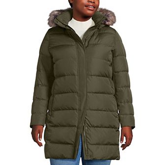 Plus Size Lands' End Faux Fur Hooded Down Puffer Coat