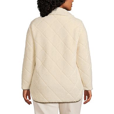 Plus Size Lands' End Quilted Fleece Button Front Jacket