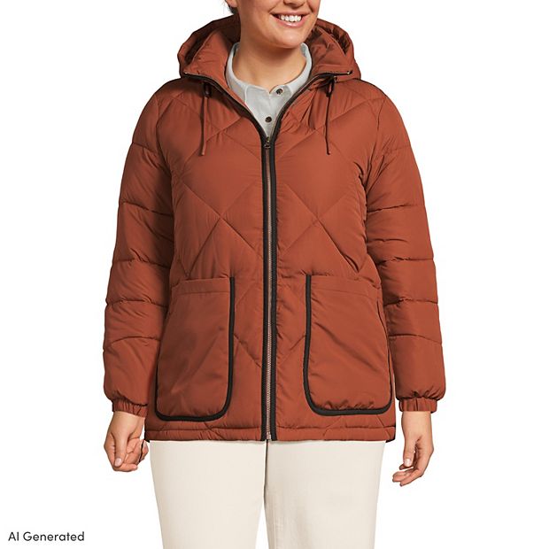 Plus Lands' End FeatherFree Insulated Hooded Quilted Jacket