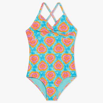 Girls 6-17 Lands' End Hearts Twist Front One Piece