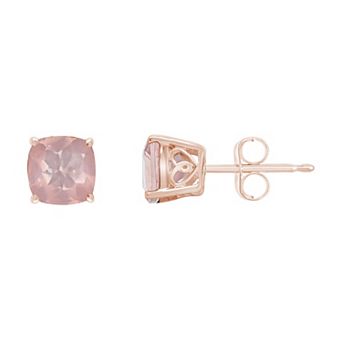 Alyson Layne 14k Rose Gold Plated Sterling Silver 6 mm Cushion Rose Quartz Stud Earrings