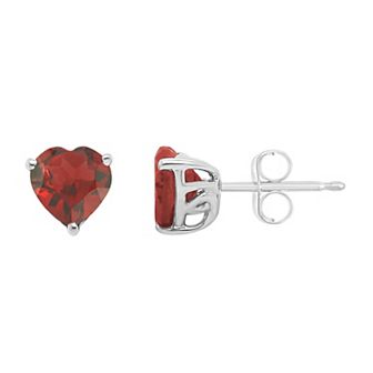Alyson Layne Sterling Silver 6 mm Heart Shape Garnet Stud Earrings