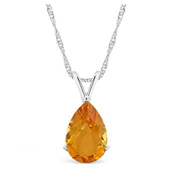Alyson Layne Sterling Silver Pear Shape Citrine Pendant Necklace