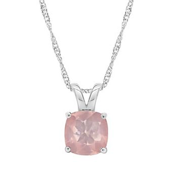 Alyson Layne Sterling Silver Cushion Rose Quartz Pendant Necklace
