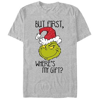 Big & Tall Dr. Seuss Grinch But First, Where's My Gift Graphic Tee