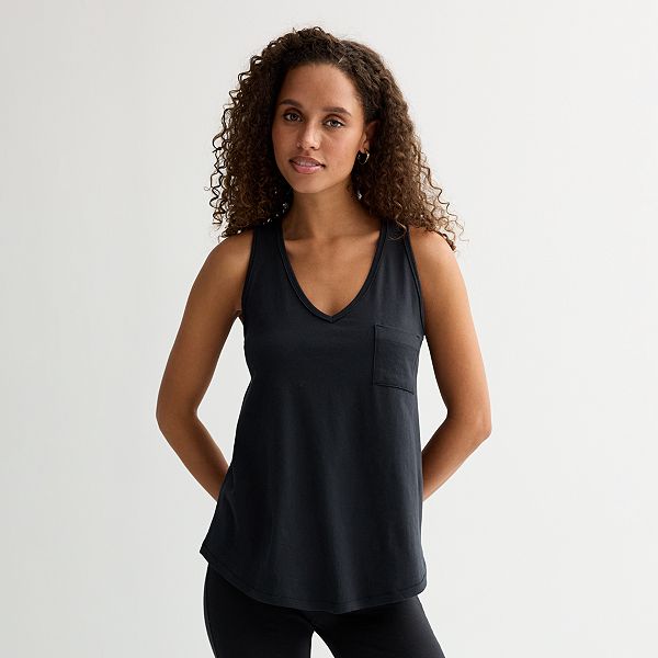 Juniors' SO® Relaxed V-Neck Pocket Tank Top - Black Luxe (X SMALL)