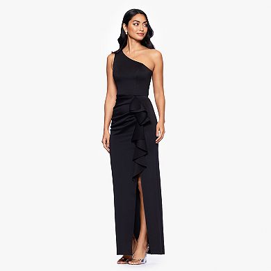 Women's X Evenings Long Techno Scuba One Shoulder Ruffle Detail Dress