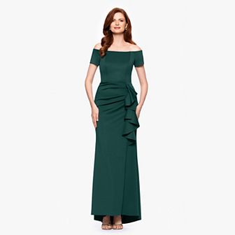 Women's X Evenings Long Techno Scuba Off The Shoulder Ruffle Detail Dress