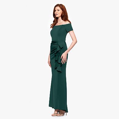 Women's X Evenings Long Techno Scuba Off The Shoulder Ruffle Detail Dress