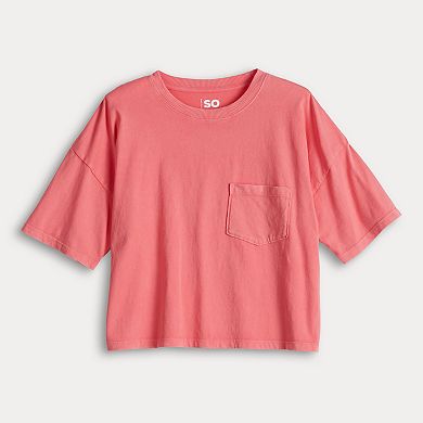 Juniors' SO Boxy Crop Pocket Tee