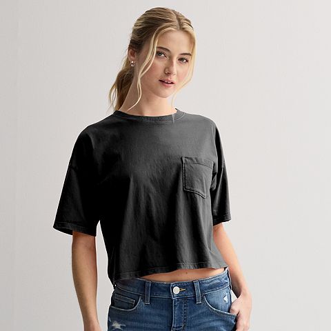 Женская укороченная футболка SO Boxy Crop с карманом