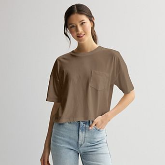 Juniors' SO Boxy Crop Pocket Tee
